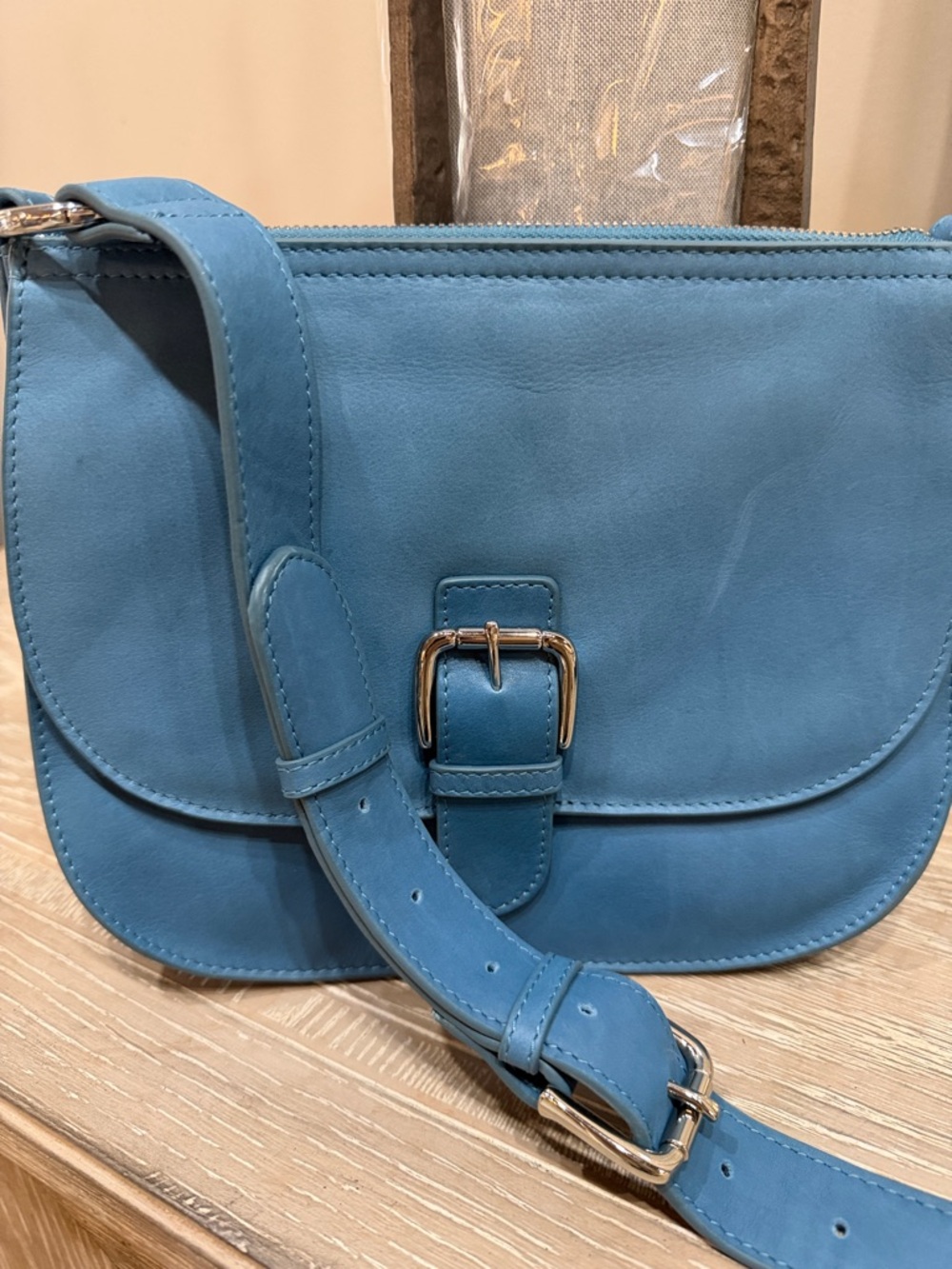 Blue Leather Saddle Crossbody Bag